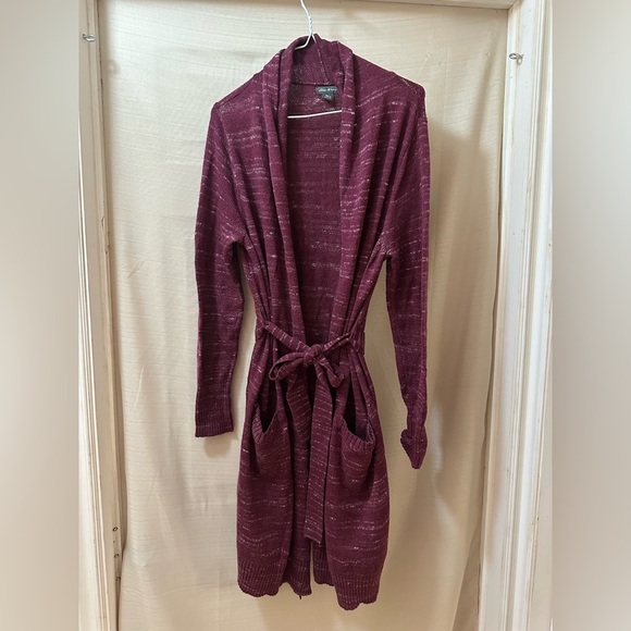Eddie Bauer Tops - Eddie Bauer Women’s Plum Knit Belted Cardigan Sweater Coat Size M